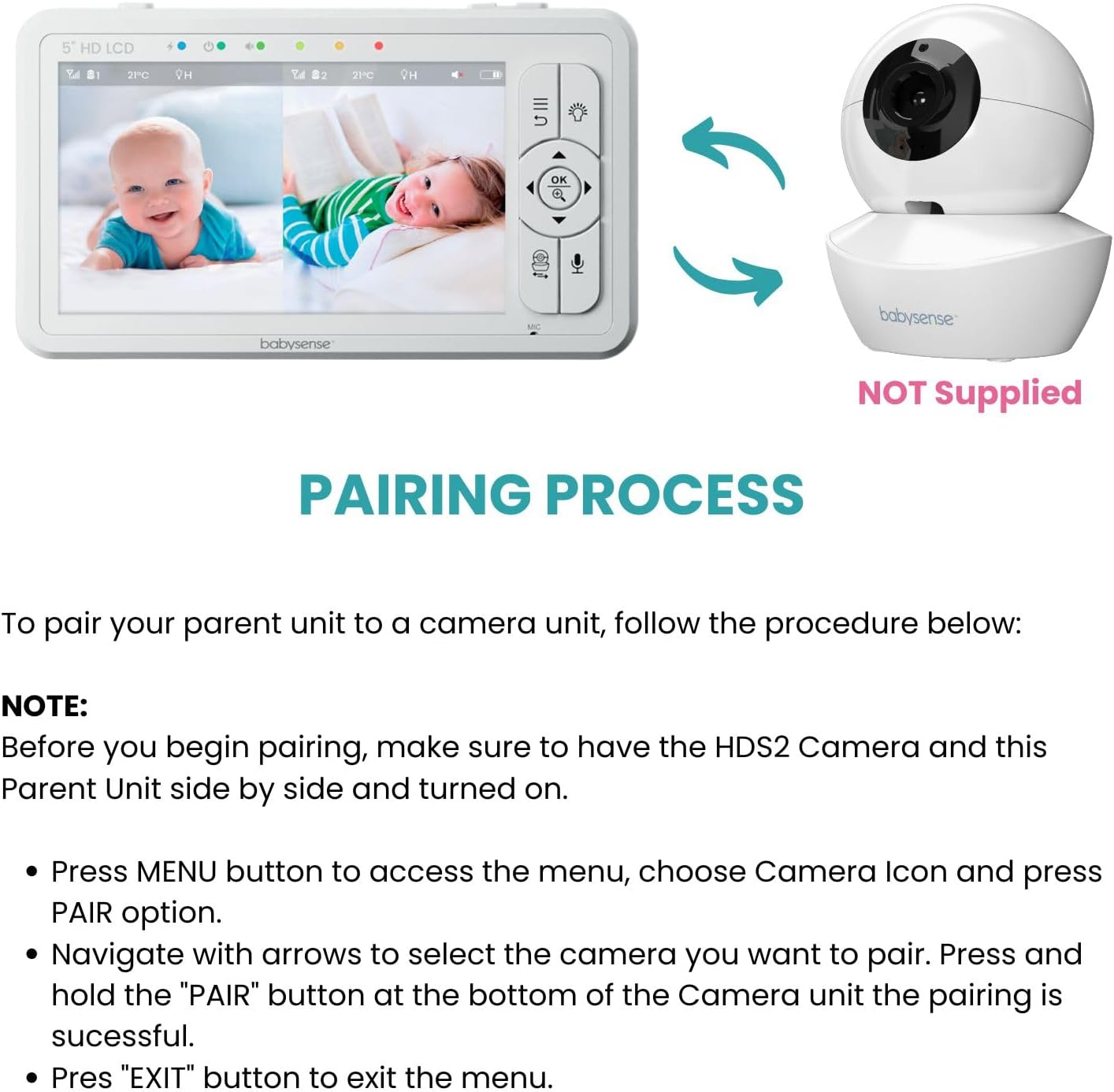 Babysense Replacement Add-On Camera for Video Baby Monitor HDS2, Will Work Only with HDS2 Monitors, Requires HDS2 Parent Unit to Operate