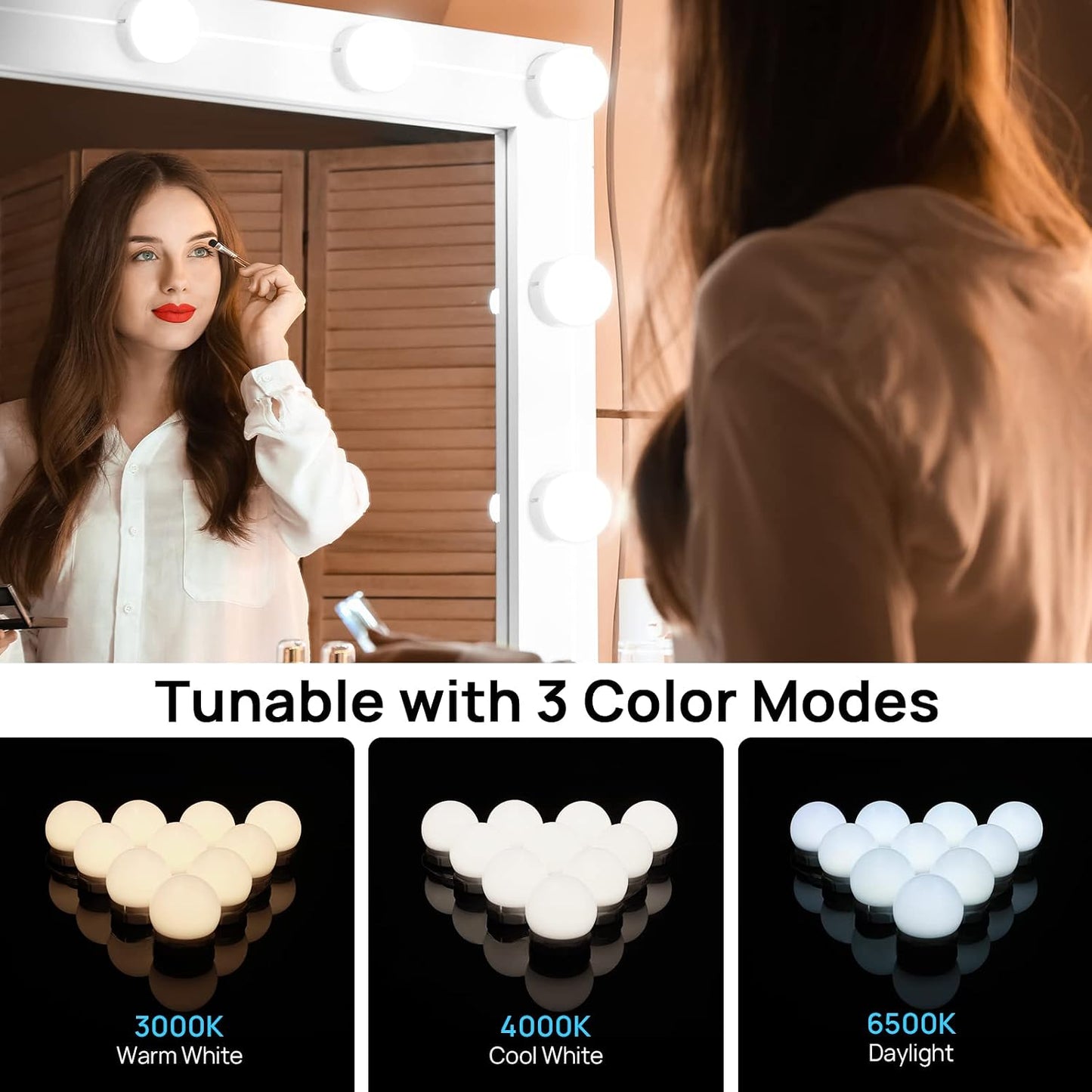 Consciot LED Vanity Lights for Mirror, Hollywood Style 10 Dimmable Bulbs | Adjustable Color & Brightness, USB Cable, Mirror Lights Stick on for Makeup Table Dressing Room Mirror