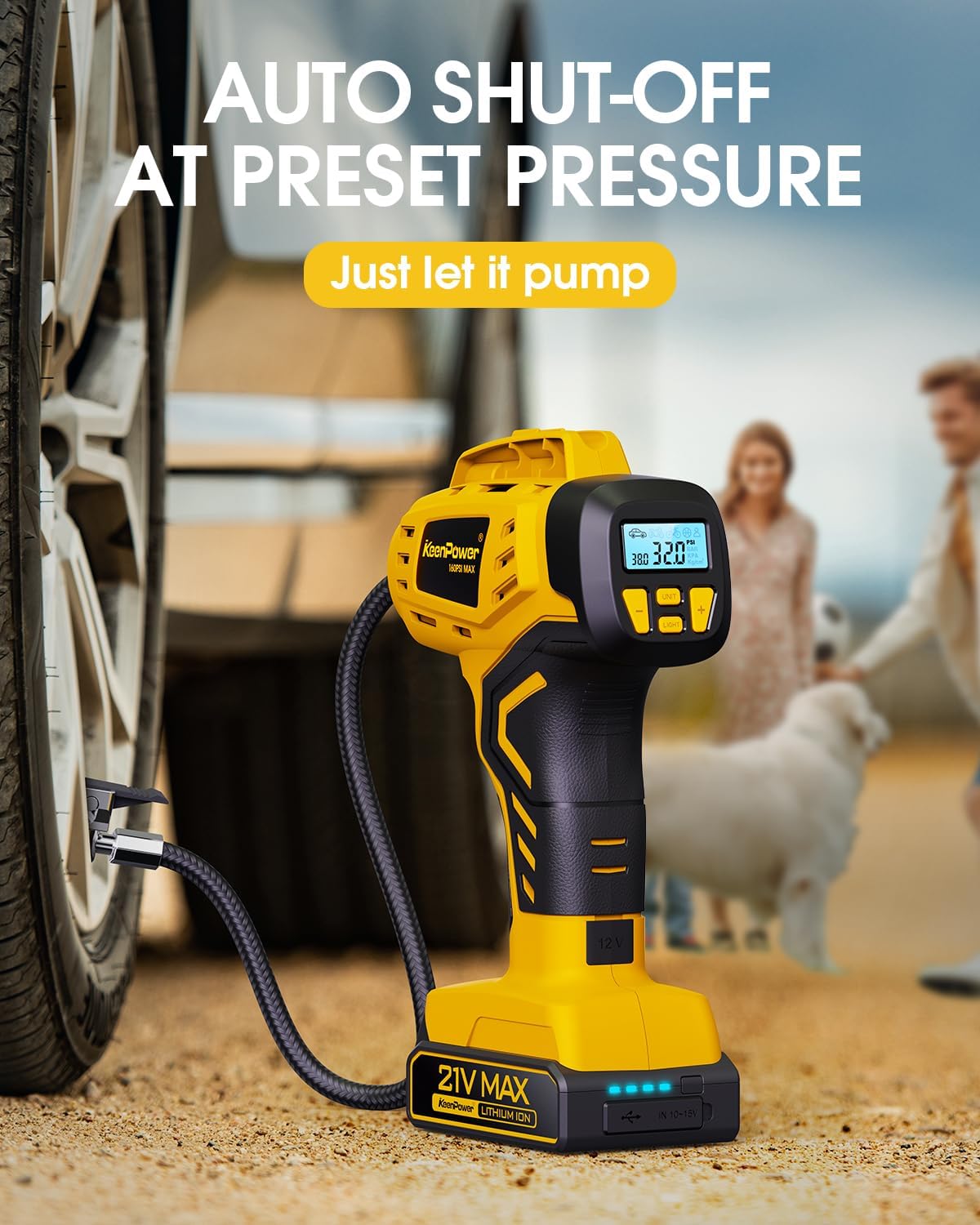 Tire Inflator Portable Air Compressor 21V Battery Powered 160PSI | Dual Power Supply, Auto Shut-Off, Digital Pressure Gauge, Super Faster Inflation Air Pump for Car Motorcycle Bike Ball Gift