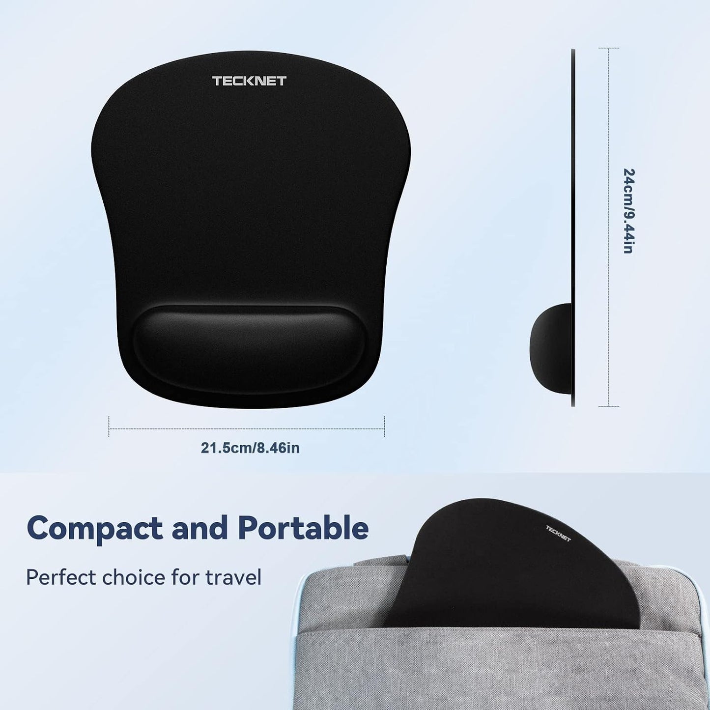 TECKNET 2 Pack Gaming Ergonomic Mouse Pad with Wrist Support Black | Soft Memory Foam, Fast Rebound, Pain Relief，Waterproof Surface, Non-slip Base