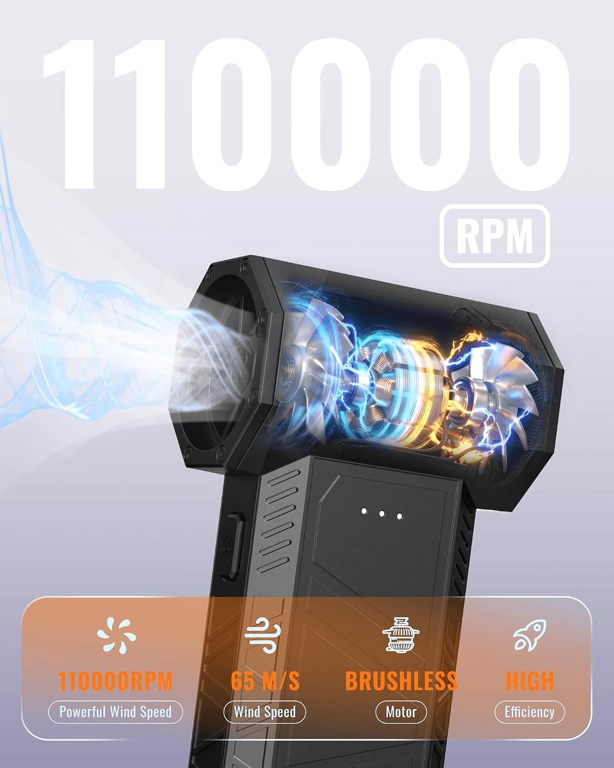 Compressed Air Duster-110000 RPM Super Power Electric Air Duster, 3-Speed Adjustable Rechargeable Cordless Air Blower with Fast Charging, 4 Nozzle for PC, Keyboard, Car, Home, Outdoor