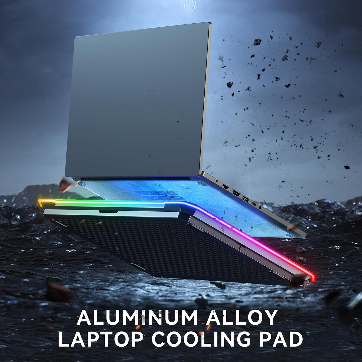 KYOLLY Aluminum Alloy RGB Gaming Laptop Cooler with 6 Fans and LCD Screen - 10 RGB Modes Memory Function, 4 USB Ports 3.0 and 2.0 Hub, 9 Height Adjustable for 10 to 21 Inch Laptops on Desk or Lap