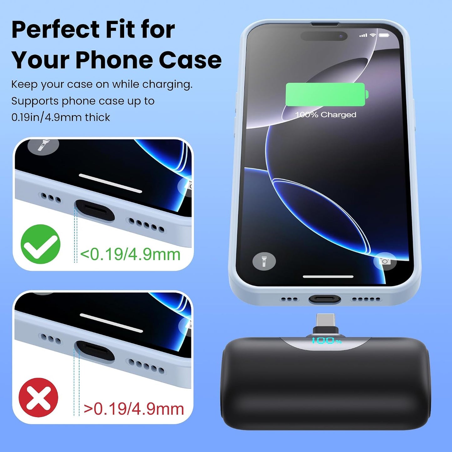 [2-Pack]Mini Portable Charger for iPhone 17/16, 5500mAh LCD Display USB C Power Bank,Fast Phone Charging Travel Pocket Size Battery Pack for iPhone 17/17 Pro/17 Pro Max/Air/16/15 Series,Android,etc