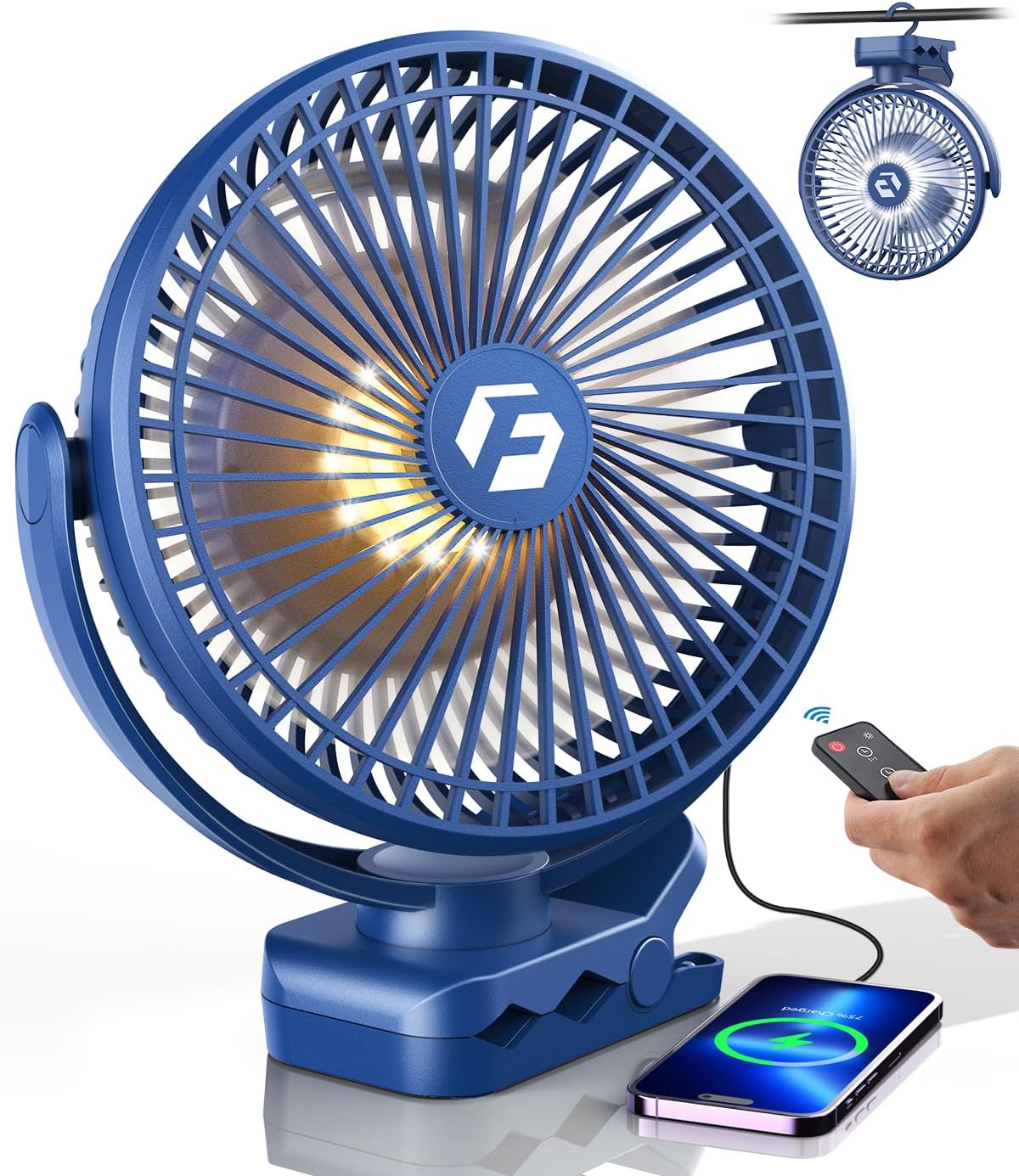 8" Clip on Fan, 20000mAh Rechargeable Fan Battery Portable, Strong Airflow | 3 Speeds, USB Fan Small Desk Fan Personal Quiet Fan for Office, Stroller, Bedroom, Camping, Gifts for Men, Blue