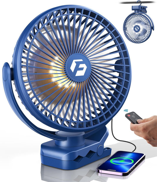8" Clip on Fan, 20000mAh Rechargeable Fan Battery Portable, Strong Airflow | 3 Speeds, USB Fan Small Desk Fan Personal Quiet Fan for Office, Stroller, Bedroom, Camping, Gifts for Men, Blue