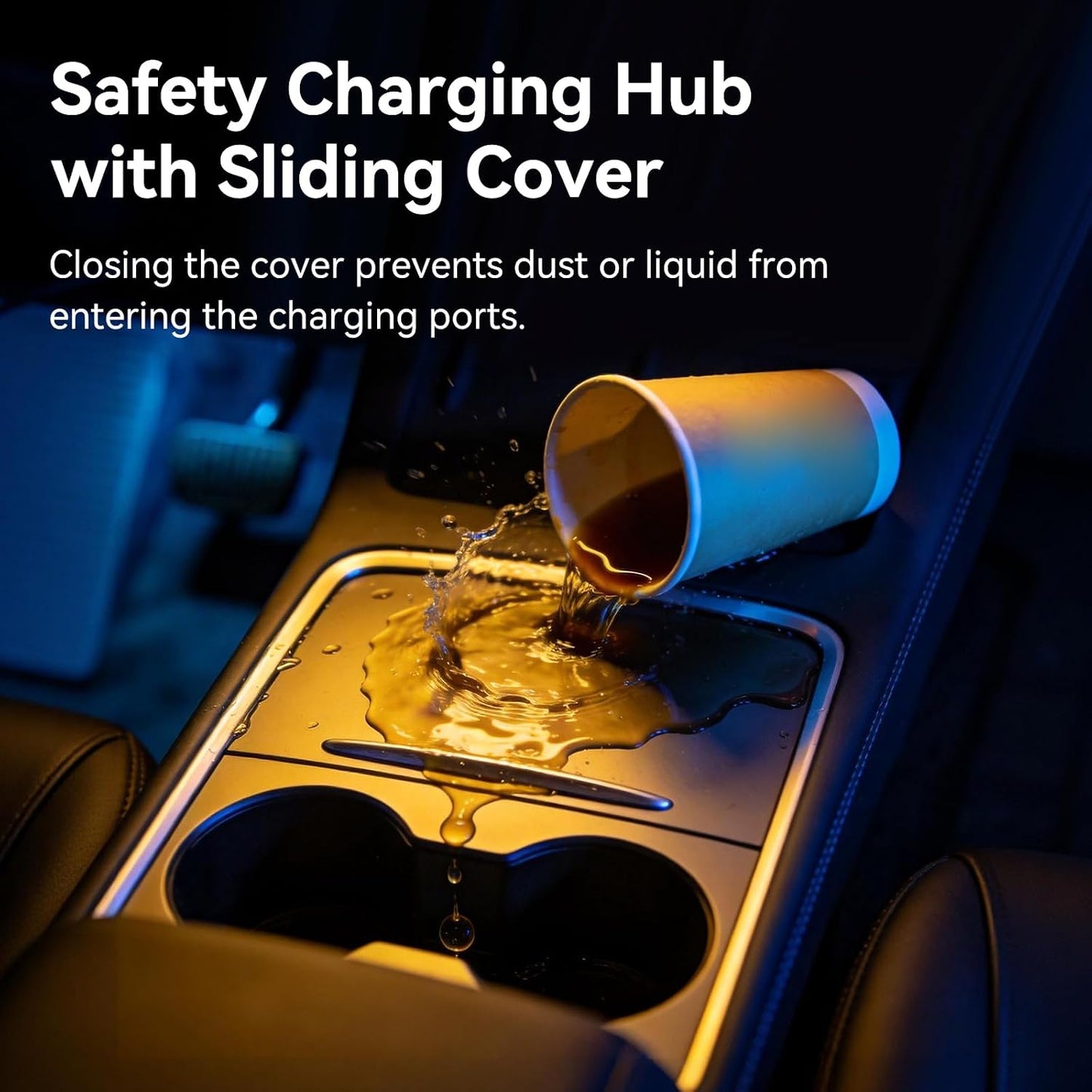 130W USB Hub for Tesla Model 3 Highland 2024 2026 Model Y Juniper 2025 2026, 65W+45W Dual Type-C Retractable Cables 4 in 1 Multi Port Fast Charger Docking