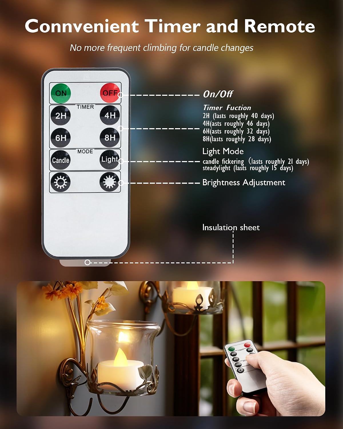 Homemory 12-Pack Remote Flameless LED Battery Tea Light Candles, 400+Hrs | 2/4/6/8H Timer Flickering Tealight Votives for Halloween Pumpkins, Christmas Decor, Weddings and Home Ambiance