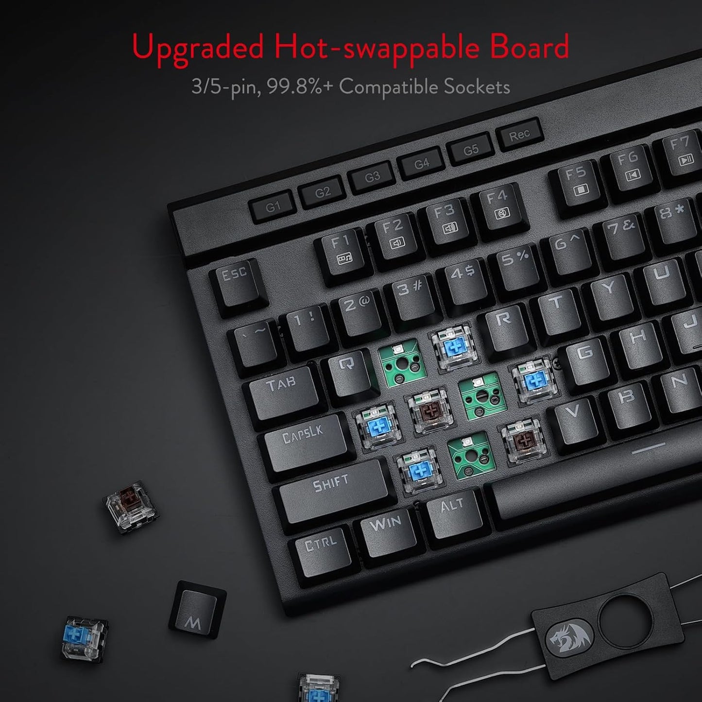 Redragon K580 Wired RGB Mechanical Gaming Keyboard, Macro Key & Media Wheel | 5 On-Board Keybinding Buttons for MMO MOBA Games, Dedicated Media Controls, Classic Tactile Blue Switch for Hype Typing Feel