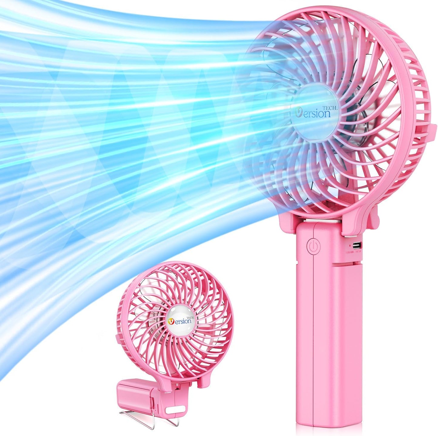 VersionTECH. Portable Handheld Fan, Powerful+Durable+4000mAh+180° Foldable, Mini Table Fans with USB Rechargeable Battery Operated Cooling Accessories for Personal Use, Travel, Office Pink