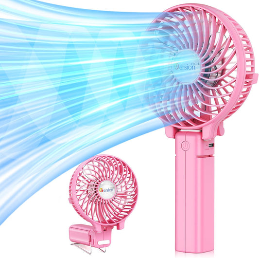 VersionTECH. Portable Handheld Fan, Powerful+Durable+4000mAh+180° Foldable, Mini Table Fans with USB Rechargeable Battery Operated Cooling Accessories for Personal Use, Travel, Office Pink