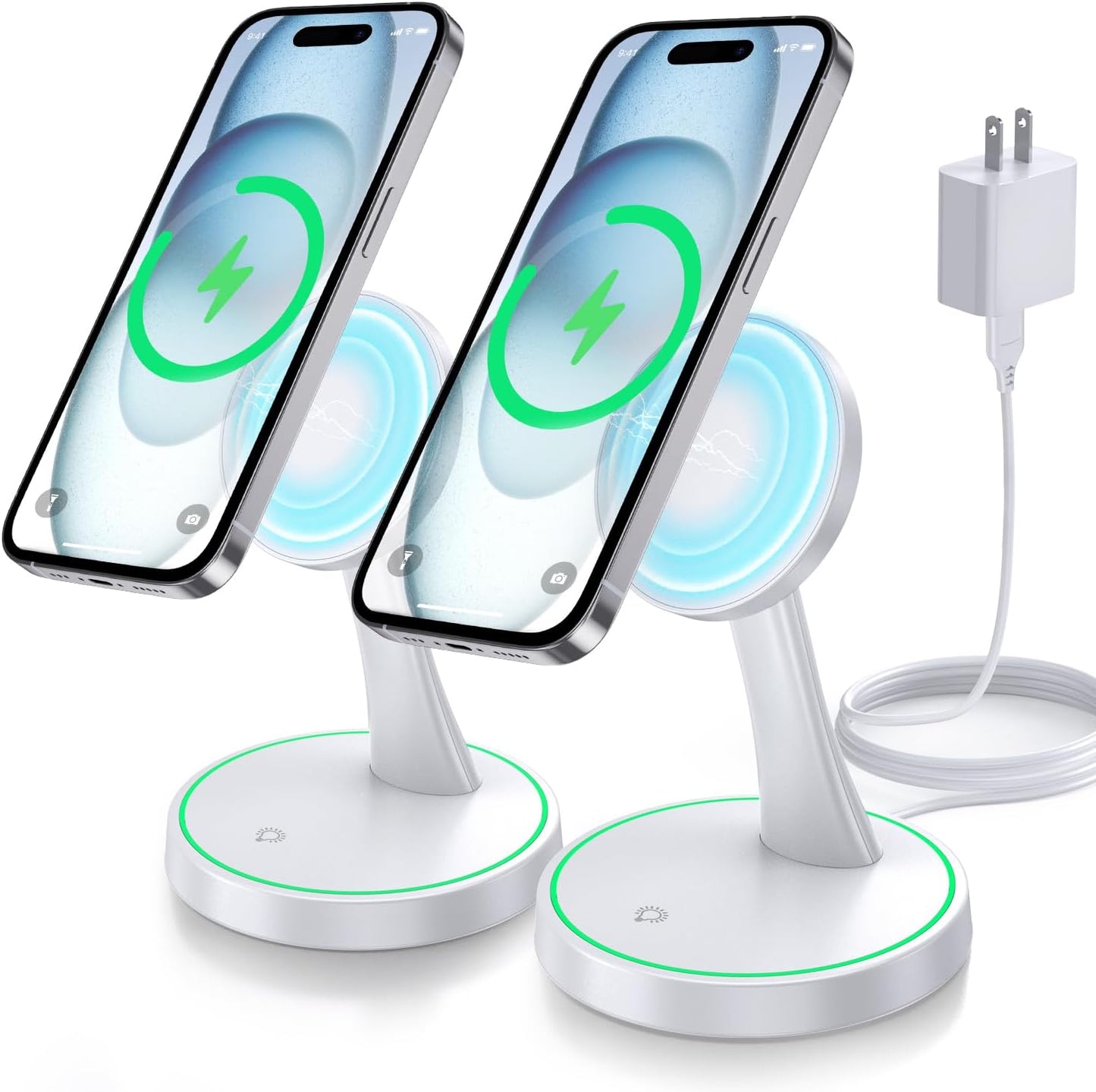 Magnetic Wireless Charger Stand 15W Fast Mag-Safe Charger for iPhone 17 /17 pro/ 17 Air/ 17 pro max 16/15/14/13/12 Series Magnet Wireless Charging Station/Pad with Sleep-Friendly Light for AirPods