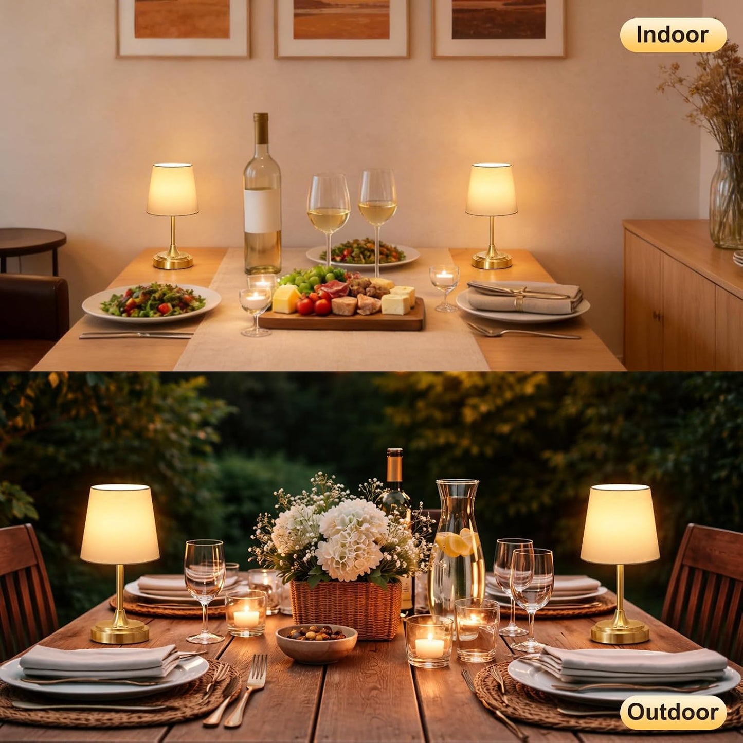 Wowag Small Cordless Table Lamp Rechargeable,5000mAh Battery Operated Desk Lamp,3 Colors & 7 RGB Stepless Dimmable,Touch Ambient Light for Bedside,Bedroom,Dining Room,Living Room,Gold,WhiteShade