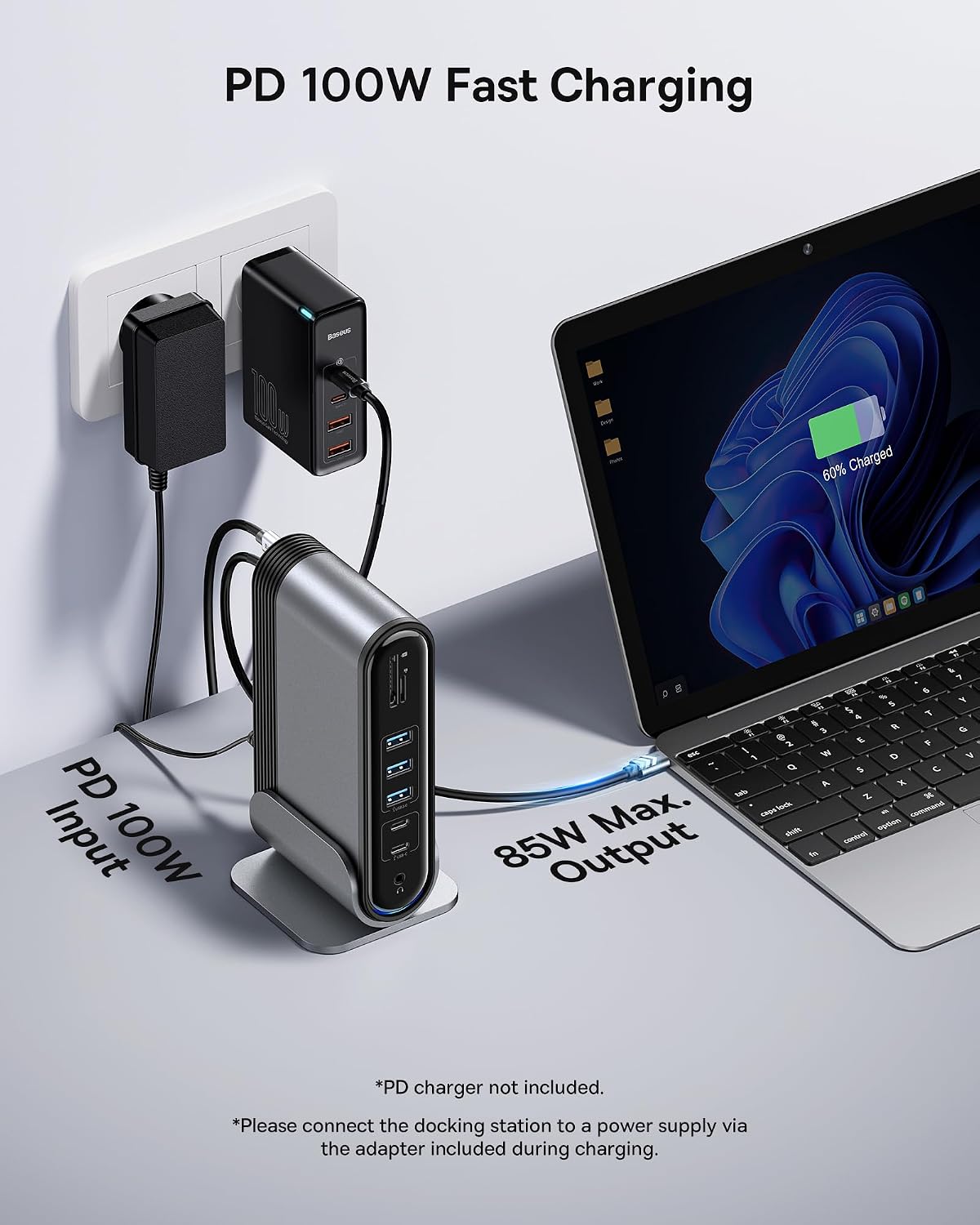 Baseus 17-in-1 Laptop Docking Station 3 Monitors with 4K HDMI+DP, USB C Docking Station with 7 USB, 1000Mbps Ethernet, 100W PD, Card Readers Compatible with Acer/HP/Lenovo/Mac/Dell