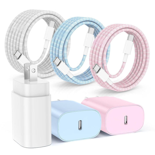 Hzevn 25W USB C Super Fast Charging Charger for Samsung Galaxy Phone, 3Pack Quick Charger Block with Braided Long USB C to C Cables (6/6/10ft) for Samsung Galaxy S25/S24/Plus/Ultra, Android/iPhone 17