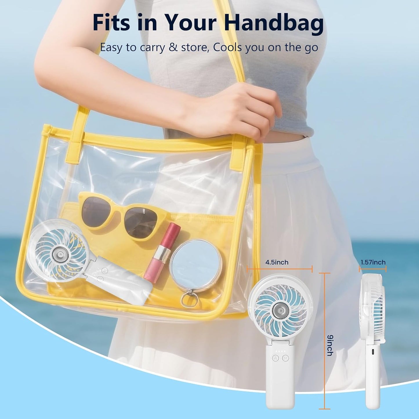 HandFan 5200mAh Upgraded Personal Misting Fan, Rechargeable Handheld Mister Fan, Spray Water Mist Fans, Portable Cooling AC, Electric Mini Hand Fans for Beach Travel Outdoors(White)