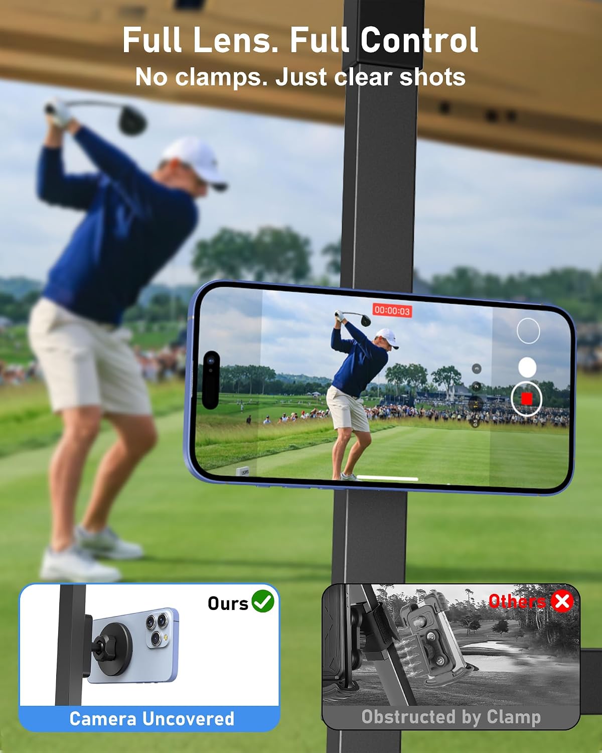 Magnetic Golf Cart Phone Holder, Mount Compatible with MagSafe iPhone 12-17 | Strong 20x N52 Dual Magnets, Cradle-free, Fits Ezgo, Club Car, Yamaha and Icon, Golf Cart Accessories for Men and for Golfers
