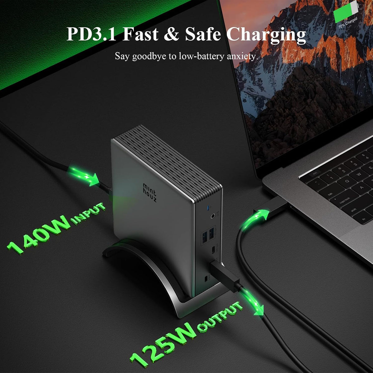 Minthouz Laptop Docking Station, 9in1 Dock with Detachable USBC Hub