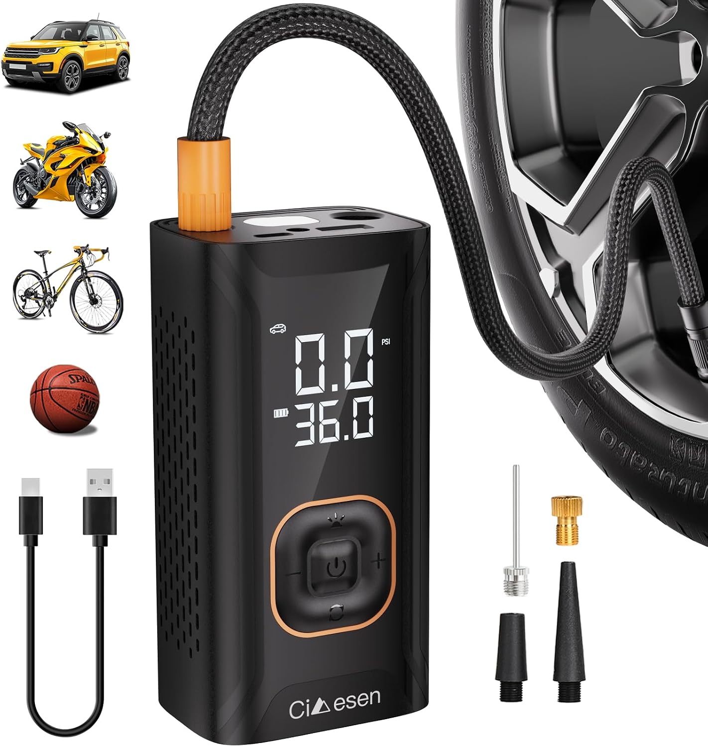 Tire Inflator, Portable Bike Pump 150 PSI with Pressure Gauge | Cordless Air Pump, Portable Air Compressor, Auto Shut Off, Car Tires, Bike Tires, Motorcycle, E-Bike, Sports Balls