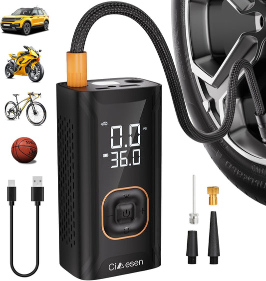 Tire Inflator, Portable Bike Pump 150 PSI with Pressure Gauge | Cordless Air Pump, Portable Air Compressor, Auto Shut Off, Car Tires, Bike Tires, Motorcycle, E-Bike, Sports Balls