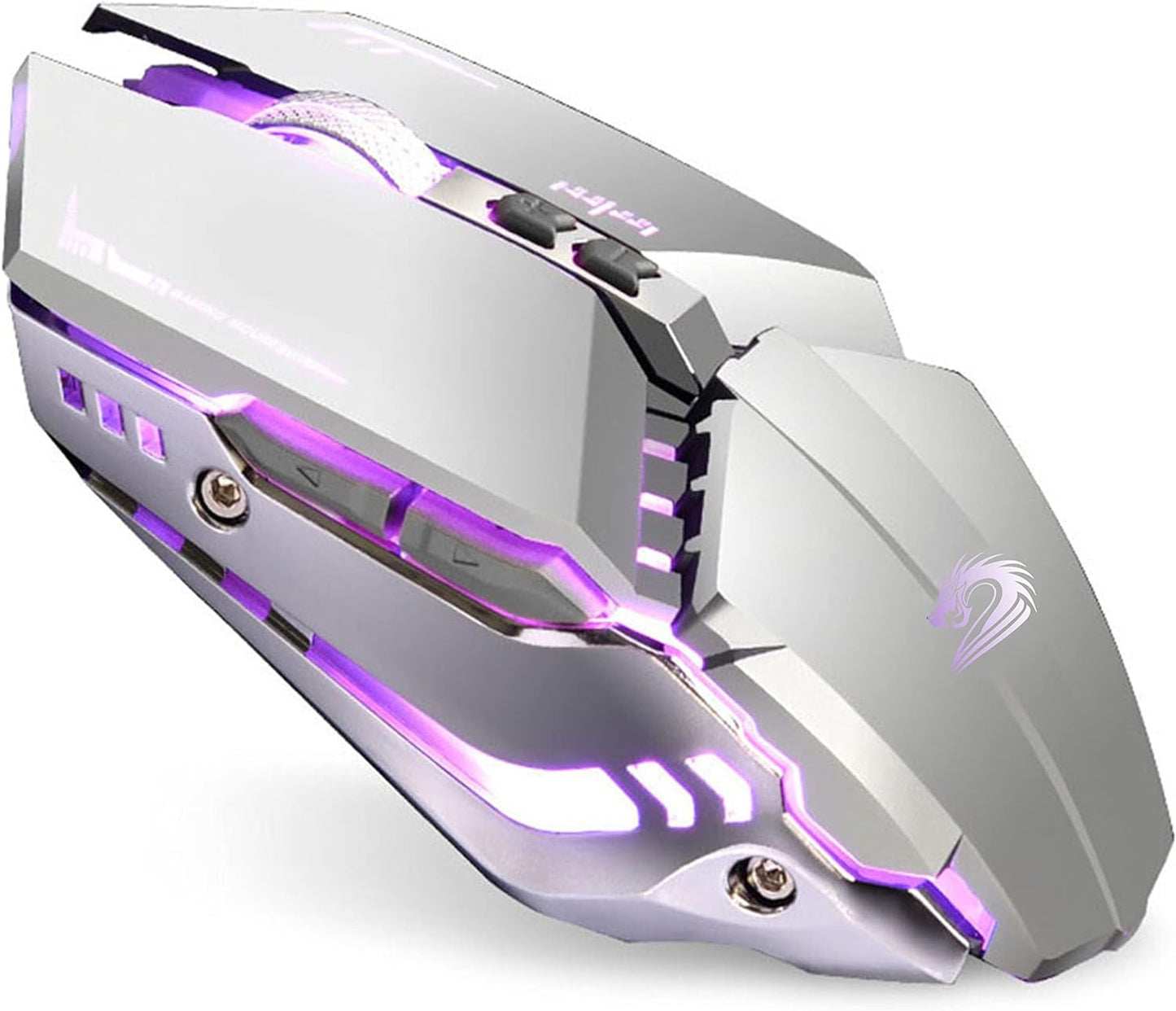 TENMOS T12 Wireless Gaming Mouse, Silent Rechargeable Computer Mice-Silver | 2.4GHz Optical, 7 Color LED Lights, Quiet Click,Side Buttons,3 Adjustable DPI,Ergonomic Design, Nano Receiver,USB C Charging