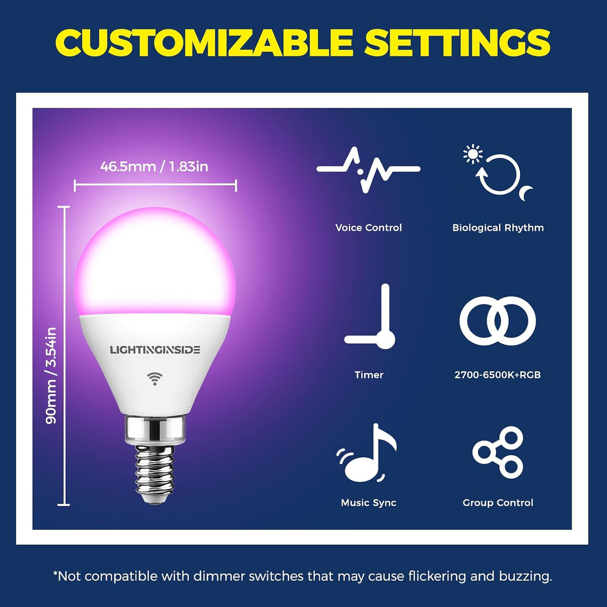 Lightinginside E12 Smart Light Bulbs Work with Alexa/Google Home, 4PCS