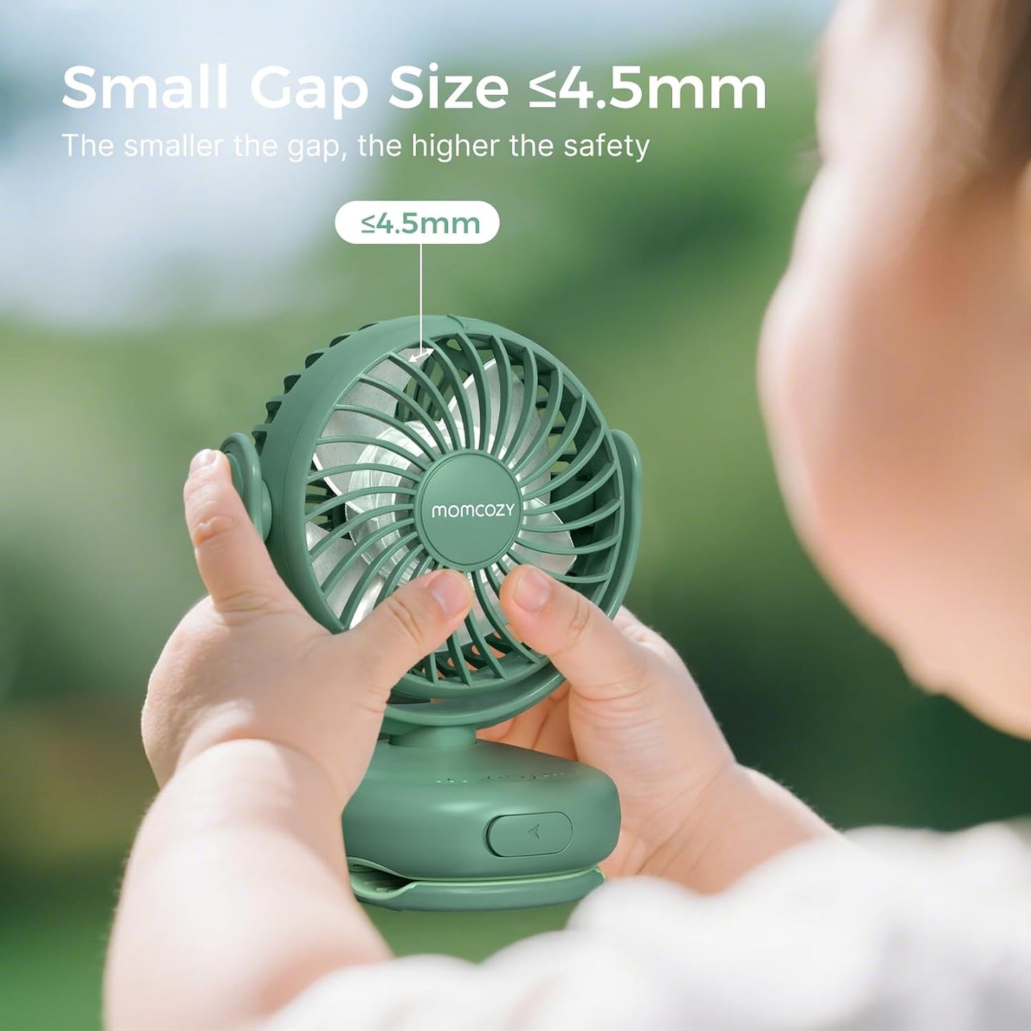 Momcozy Portable Stroller Fan with Clip, 4-Speed Mini Cooling Fan, 0.26 Lb | Ultra-Light Rechargeable Design, Gaps ≤ 4.5 mm, Rotating Handheld Cooling for Carriers, Backpacks and Tables