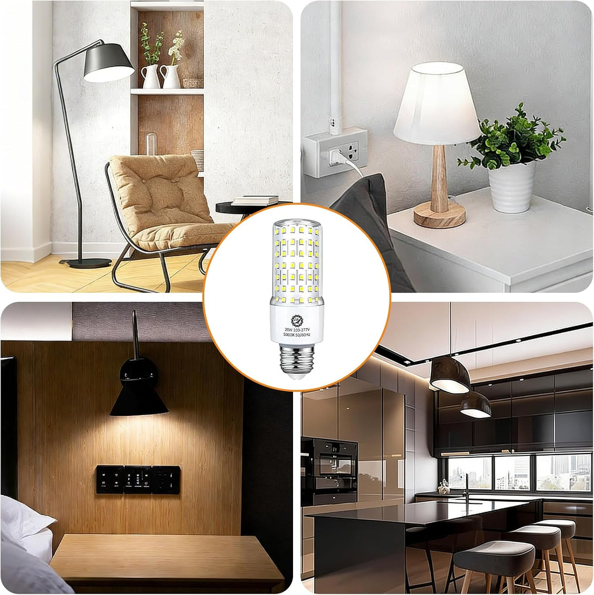 ZP 20W LED Light Bulb 4 Pack Corn Bulb 5000K Daylight Bulb E26/E27 Base