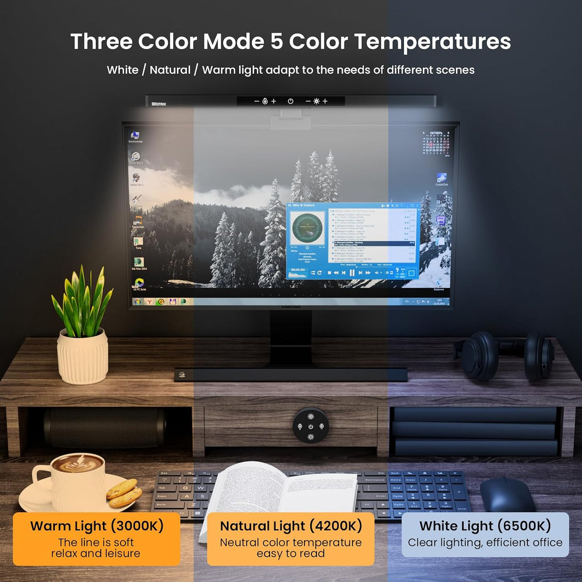 Monitor Light Bar with Remote Control,USB Computer Lamp,Eye-Care Screen Bar,Adjustable Color Temperature,Stepless Dimming,No Glare Desk lamp Home Office Game,(BM-ES1 PLUS)