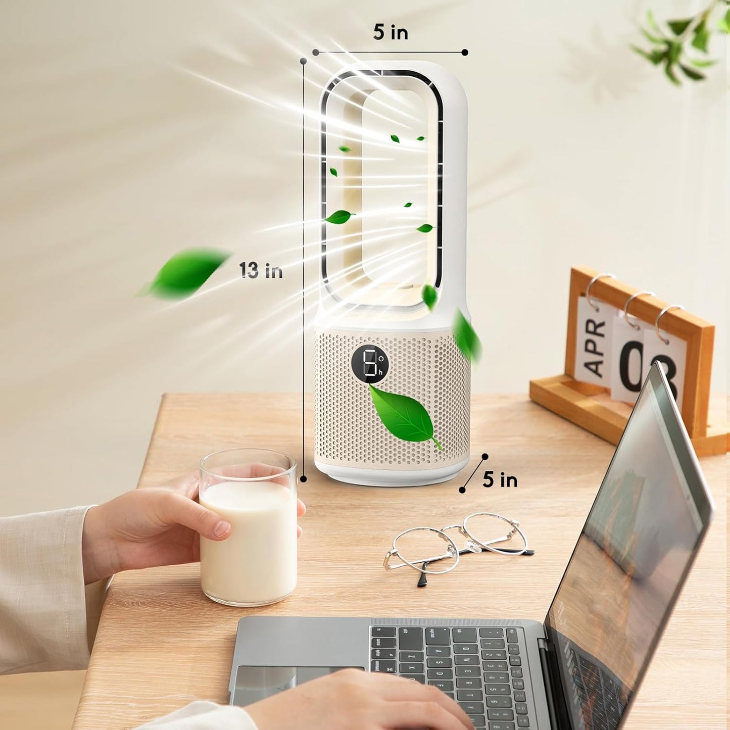 Misby Desk Fans Small Quiet, 13 Inch Bladeless Table Fan, 5 Speeds, 70° Oscillating Fan with Night Light and Timer, Desktop Cooling Fan for Bedroom, Office, Nightstand