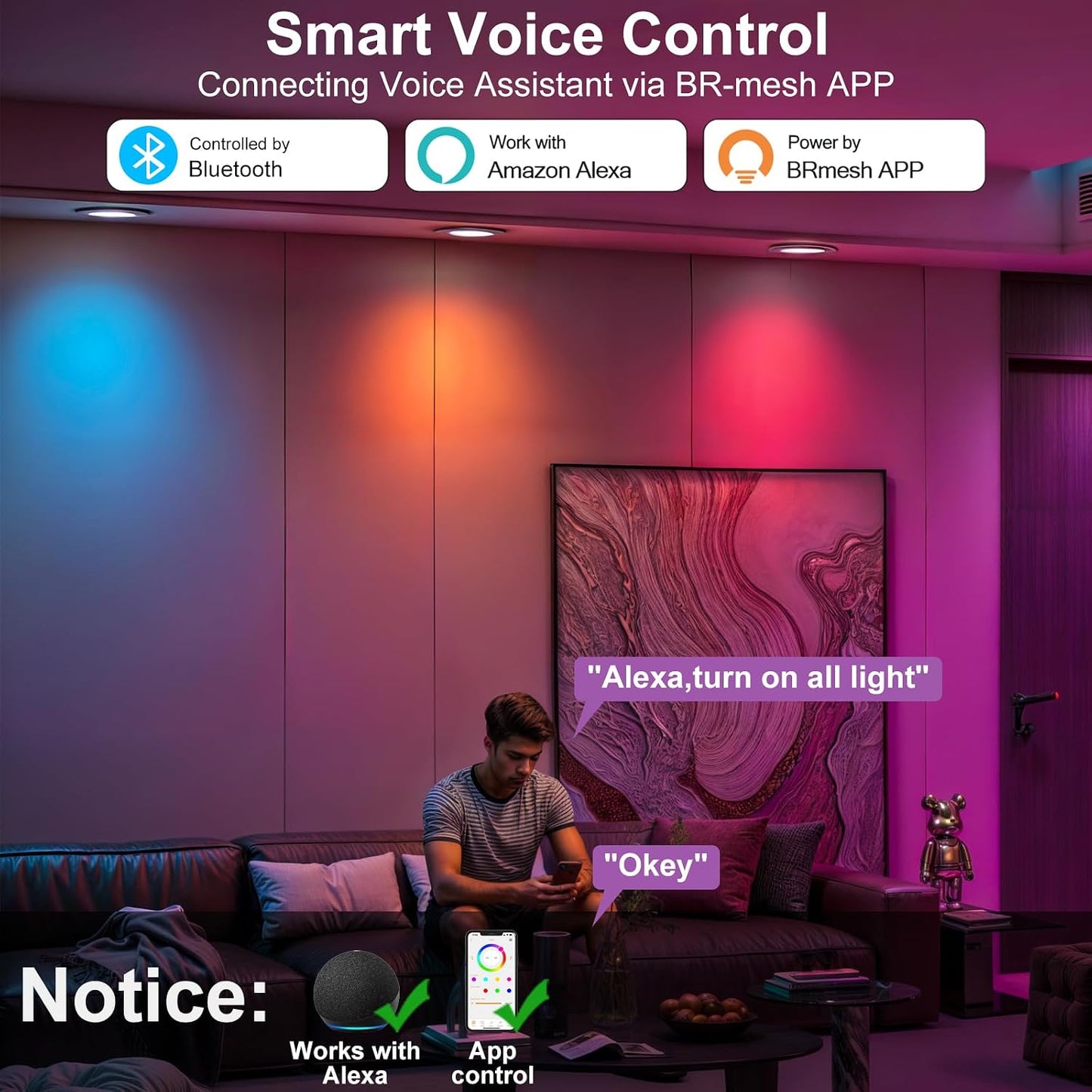 Color Changing LED Can Lights,12Pack Retrofit LED Recessed Lighting 5/6inch,13W 1050LM Smart Recessed Can Lights,Compatible with Alexa,Bluetooth APP Control,for Bedroom Kitchen Living Room