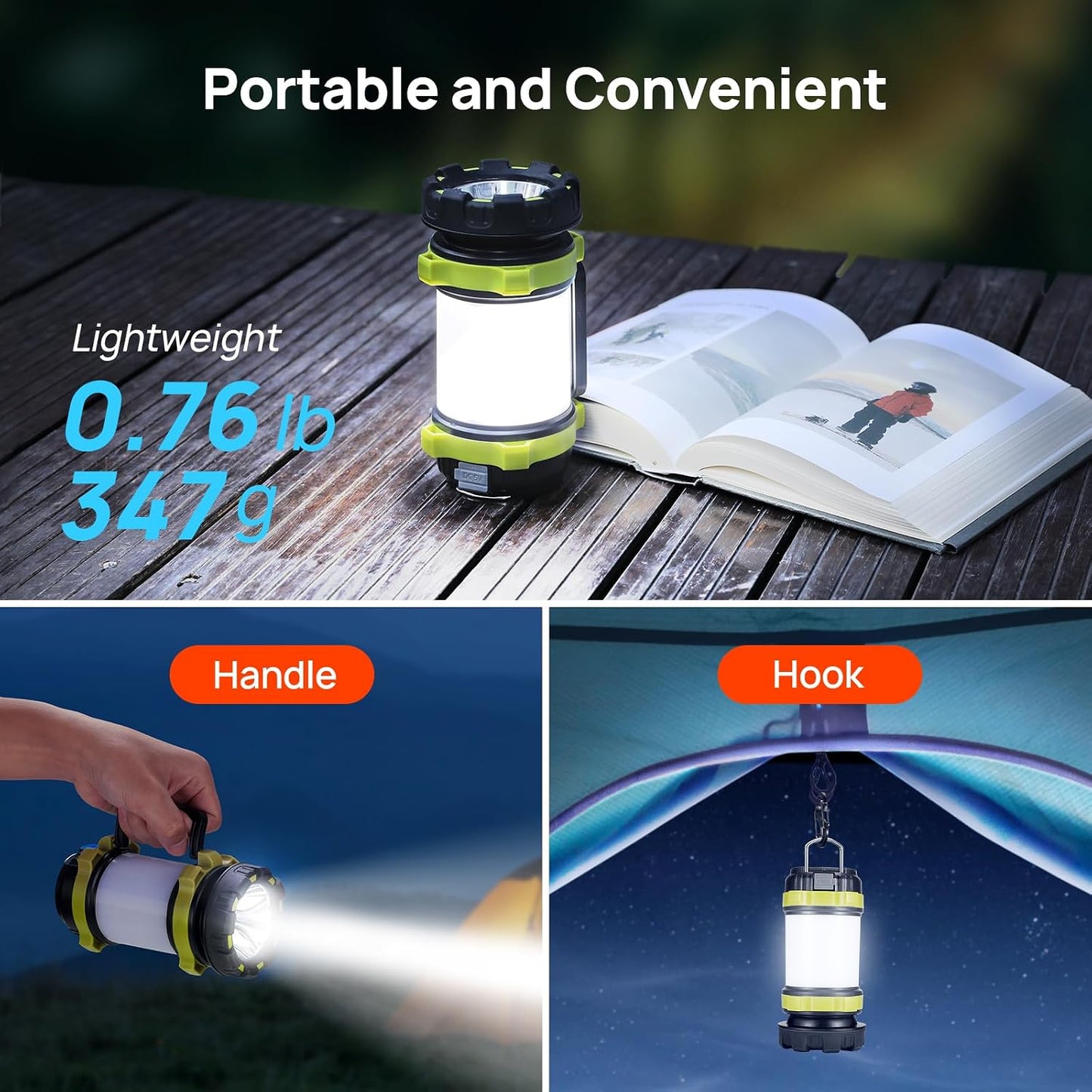 Consciot 2 Pack LED Camping Lantern Flashlight Rechargeable, 6 Light Modes | 3600mAh Portable Battery Pack, IPX4 Waterproof Camping Lights, USB C, Torch for Hurricane, Emergency, Survival Kits