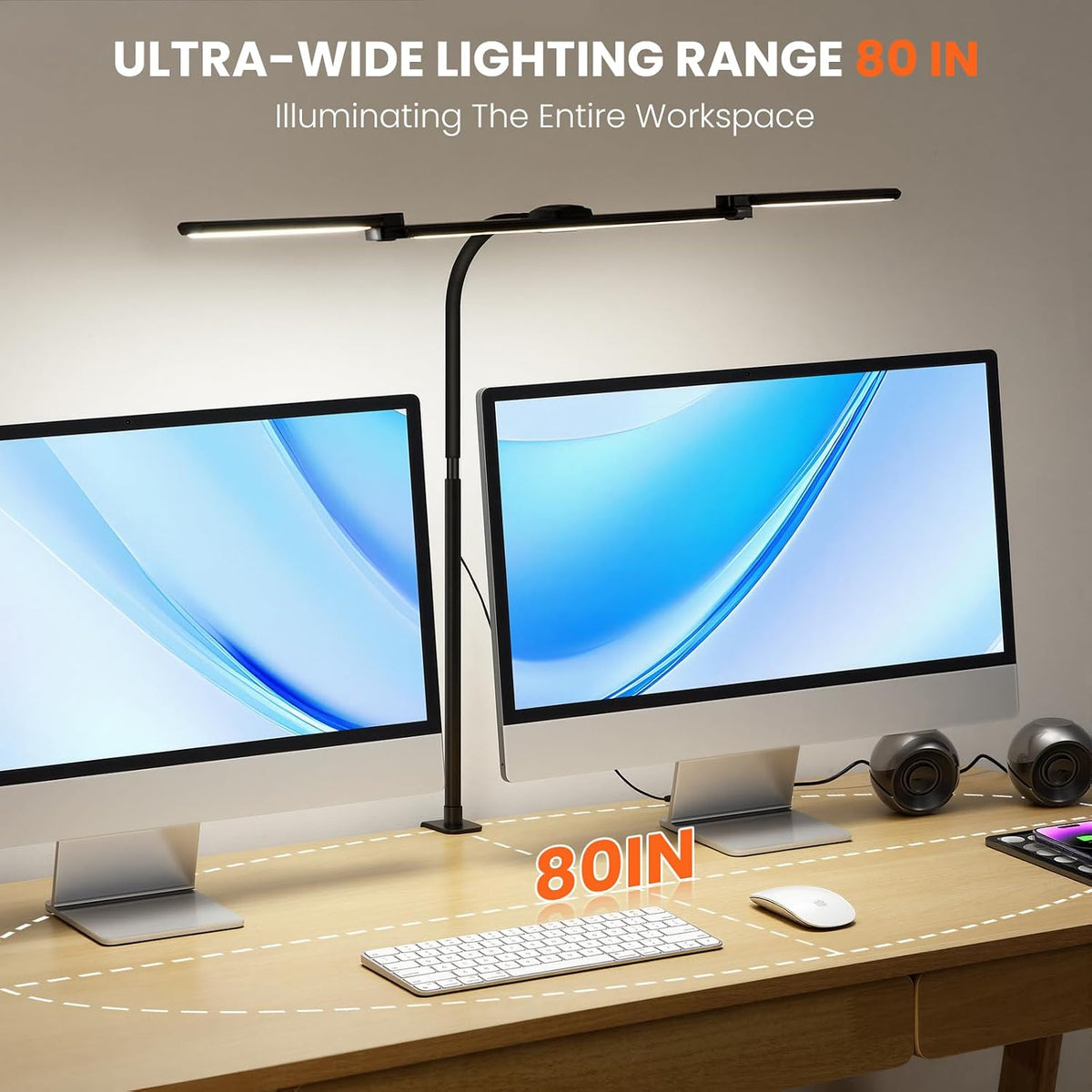 LED Desk Lamp for Office Home, 3 Head Adjustable Desk Light with Adapter