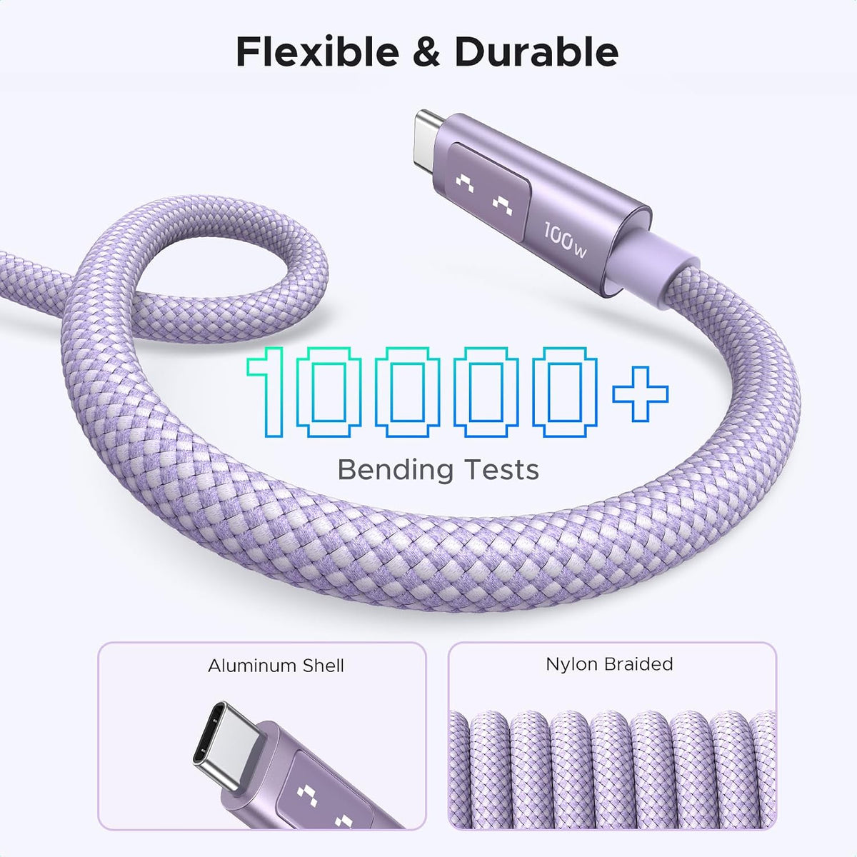 UGREEN Uno USB C Cable 100W with LED Display, Fast Charging, 10ft, Purple