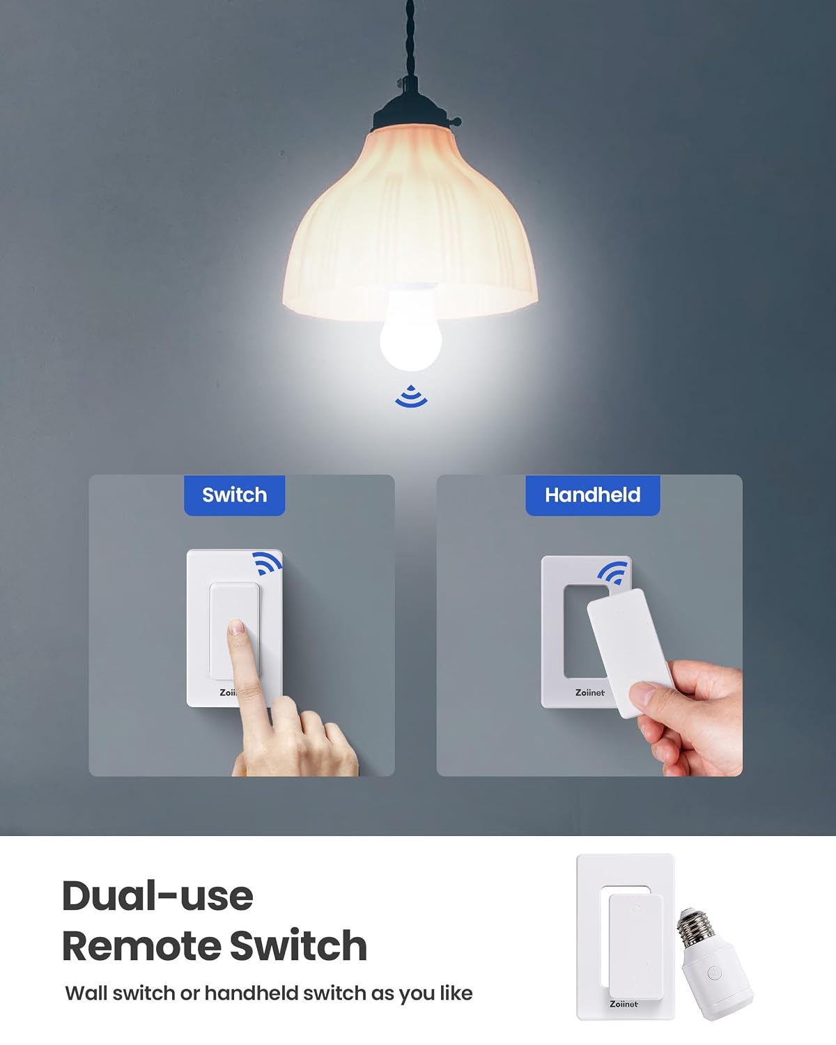 Zoiinet 500W Remote Control Light Bulb Socket, Wireless Light Switch for Pull Chain Lighting Fixture, E26 E27 Bulbs Base Holder, Programmable, No Wiring Needed, for Bedroom, Stair, Closet & Garage