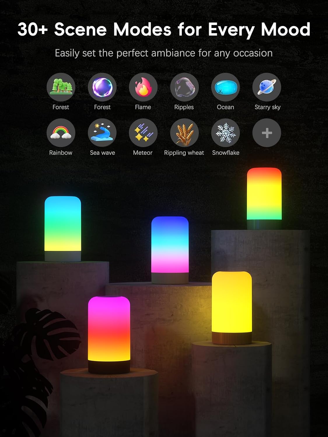 RGBICWW Smart Table Lamp, Touch Bedside Lamp with App Control, LED Desk Lamp with Music Sync, 30+ Scenes &amp; 16M Colors, Color Changing Lamp for Bedroom Living Room Gaming Dimmable Night Light, White