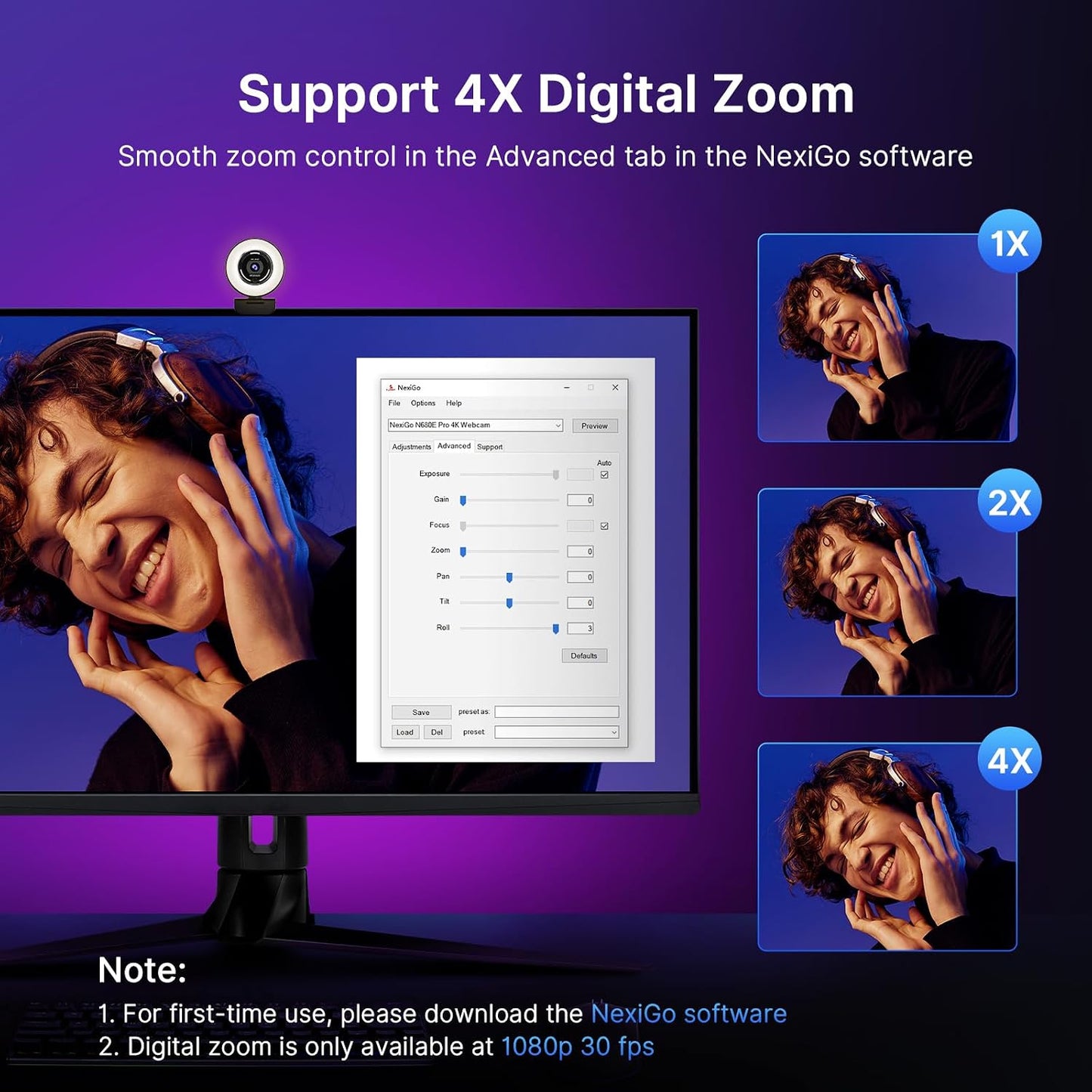 NexiGo N680E Pro 4K Webcam with Ring Light, PDAF Autofocus, 1080p 60FPS, Dual Noise-Canceling Mics, Privacy Shutter, USB Plug-and-Play for Zoom, Teams, Twitch, Google Meet