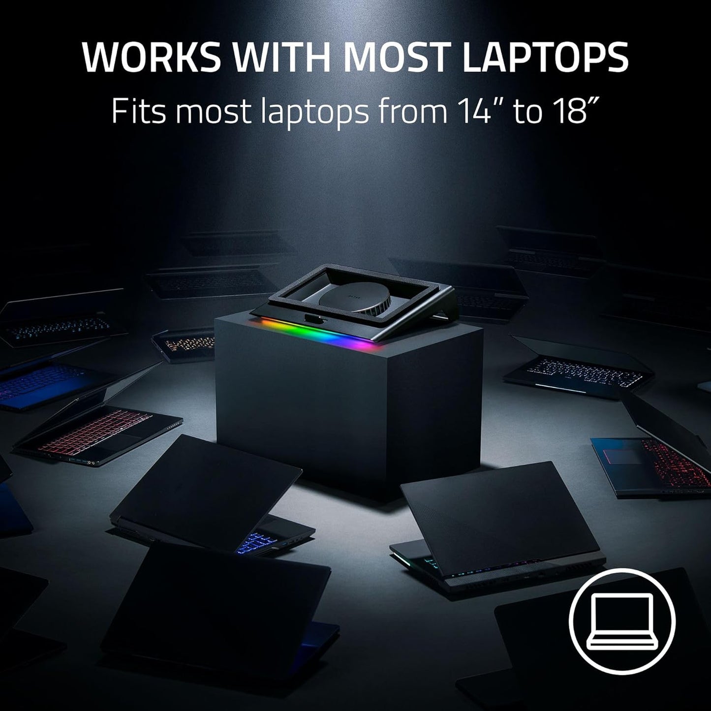 Razer Laptop Cooling Pad Adaptive Smart, Intelligent Fan Control | Airtight Pressure Chamber, Fits Most Laptops & Macbooks 14" to 18", Preset & Custom Fan Curves, 3 Port USB Type A, Chroma RGB