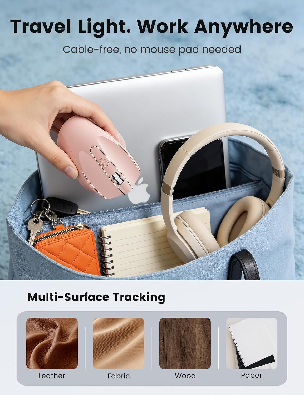 Pink Wireless Mouse for Laptop, 2.4GHz Computer Mouse with USB-A Port &USB-C Adapter, Cordless Office Mice with 6 Buttons & 3 Level DPI for Small to Medium Hands, Work with PC, Desktop, Tablet - M21