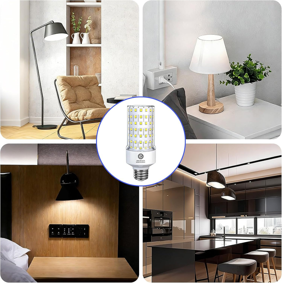 ZP 40W LED Light Bulb 2 Pack Corn Bulb Daylight Bulb E26/E27 Medium Base
