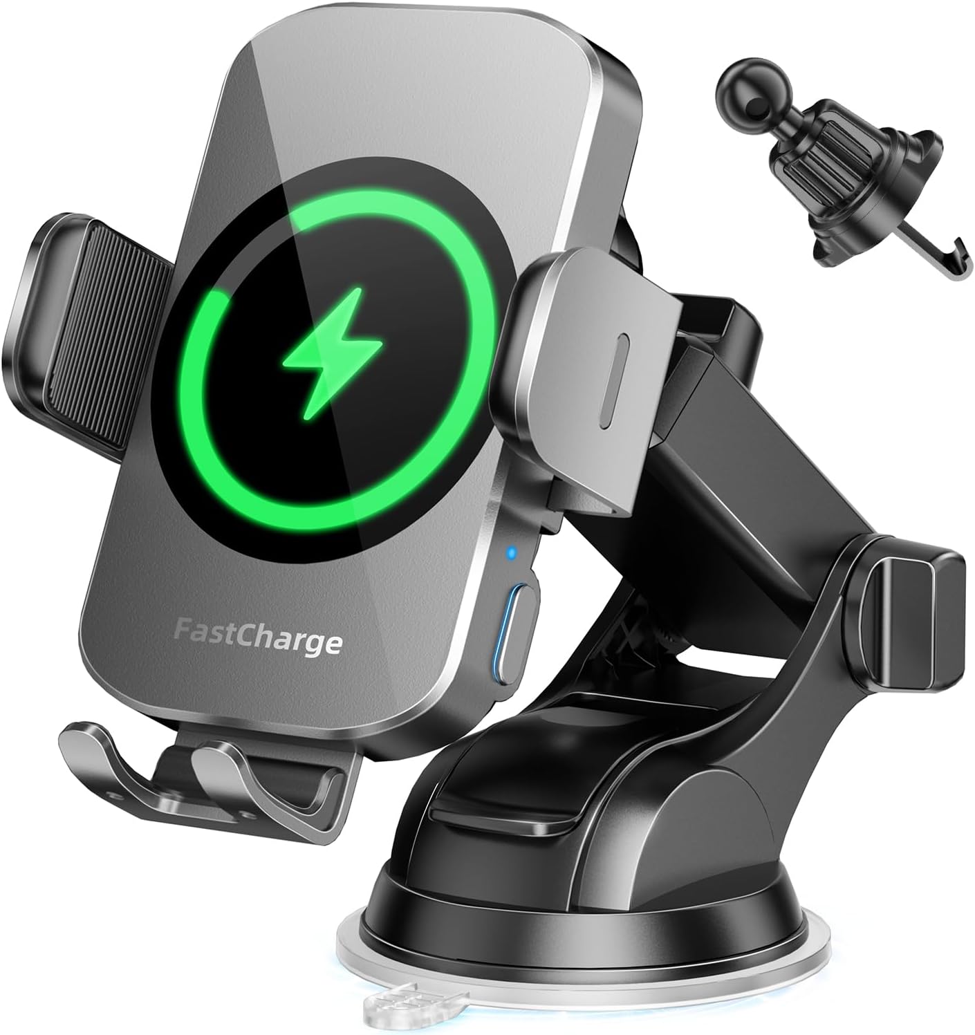 3-in-1 Wireless Car Charger Mount, 15W Fast Charging Auto-Clamping Phone Holder for iPhone 17 16 15 14, Samsung Galaxy S24 S23, Dashboard, Vent & Windshield Car Mount(Black)