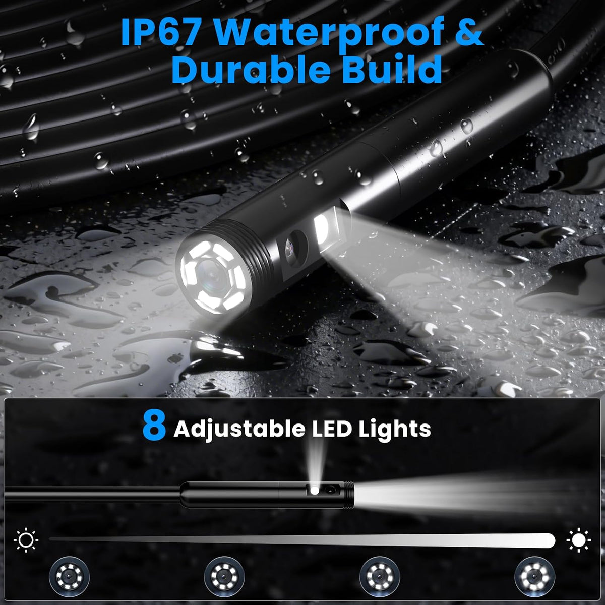 KIRFEIHT Endoscope Camera with Light, Dual Lens Borescope Camera with Light | IP67 Waterproof Inspection Camera with 32GB Card, 16.4FT Semi-Rigid Snake Cord, Android & PC Compatible for HVAC Automotive