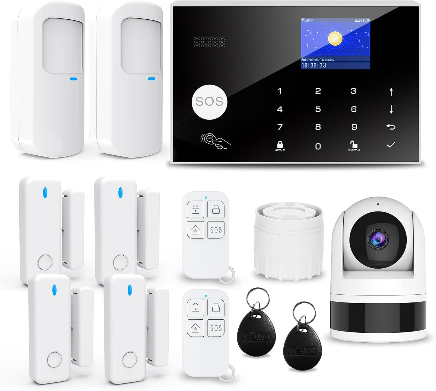 Wireless Home Alarm System, 13pcs GSM SMS 2G WiFi Full Burglar Alarm System, Siren Alarm with PIR, Door Window Sensor, Camera, Remote Control for Apartment, Garage, Office