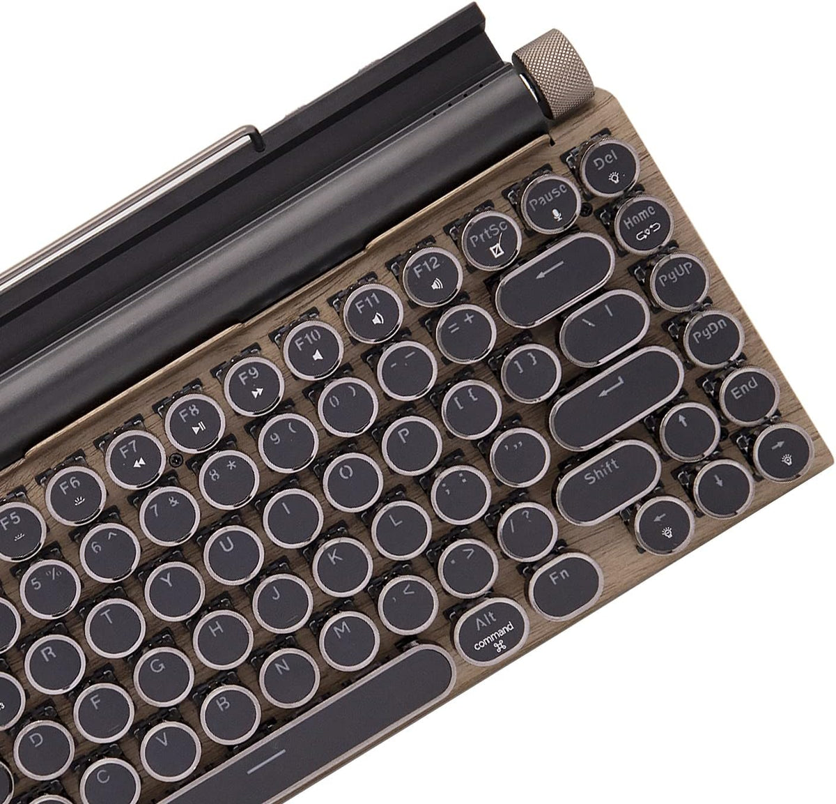 Retro Mechanical Keyboard, Punk Bluetooth Wireless & Wired, 75% Layout, LED Backlit, Round Keycaps, 83 Keys, for iOS/Android/Windows/Mac/iPad, Wood Color