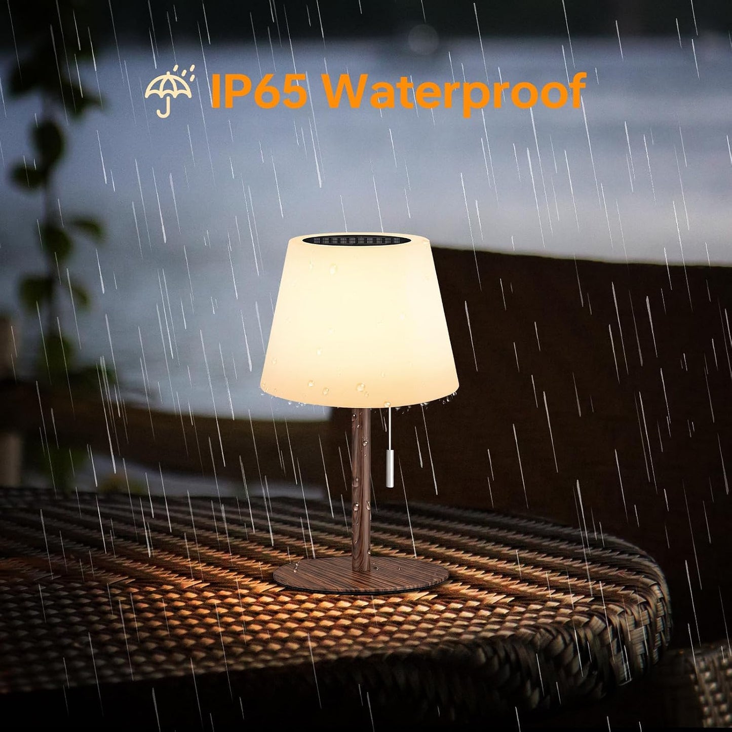Gewiny Solar Table Lamp for Outside Patio Solar Lamp Outdoor Lamp Waterproof with Light Sensor,Dimmable Warm White+RGB LED Rechargeable Lamps Cordless Battery Operated Table Lamp（Wood Grain）