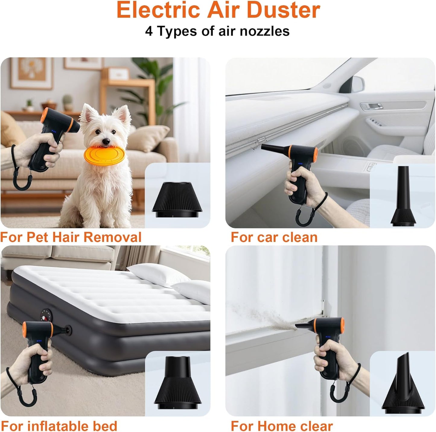 Compressed Air Duster,150000RPM Super Power air Blower,3-Speed Adjustable | rechargeable air duster with High speed brushless motor, 3-speed/multiple nozzles,for cleaning car, keyboard, computer, home.