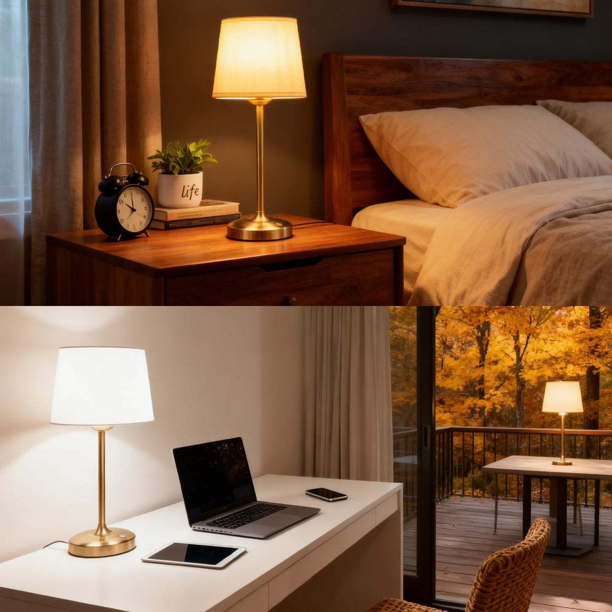 Deogos Cordless Table Lamp Gold with Dimmer, 4000mAH Battery Operated Lamp Rechargeable, 3 Color Temperature Touch Control Fabric Desk Light for Dining Room, Bedroom, Bar, Patio, Counter, Restaurant