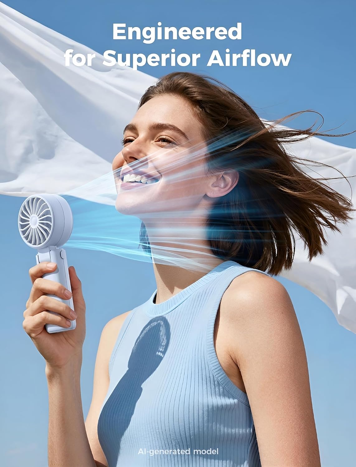 Aecooly Mighty Portable Handheld Fan | 20H Max Cooling | 3 Flexible Modes | 5 Speeds Wind | Battery Level Display | USB Rechargeable Mini Personal Battery Powered, Gifts for Women, Travel -Blue