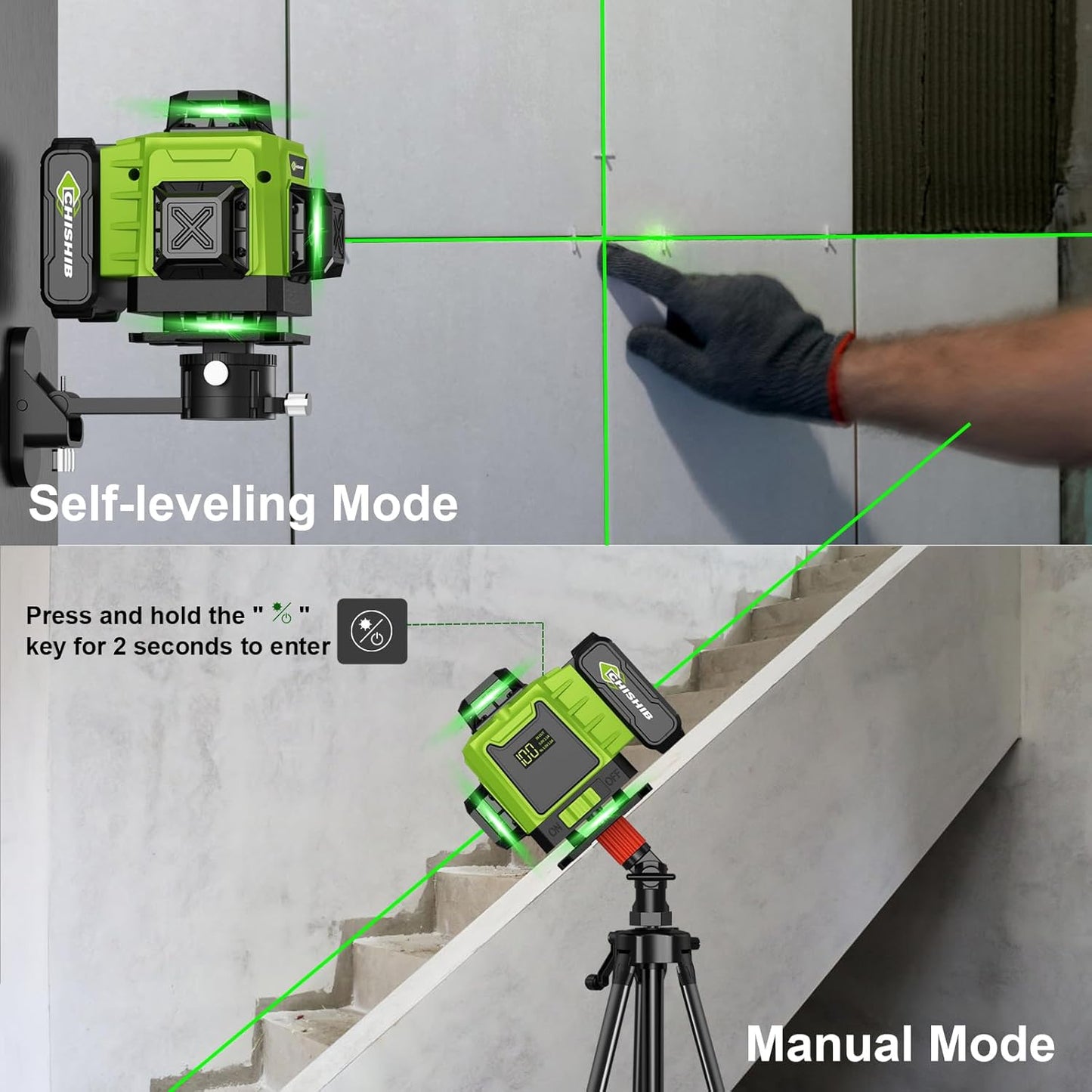 WEIDDW Laser Level 360° Green Cross Line Self Leveling Laser Measuring Tool