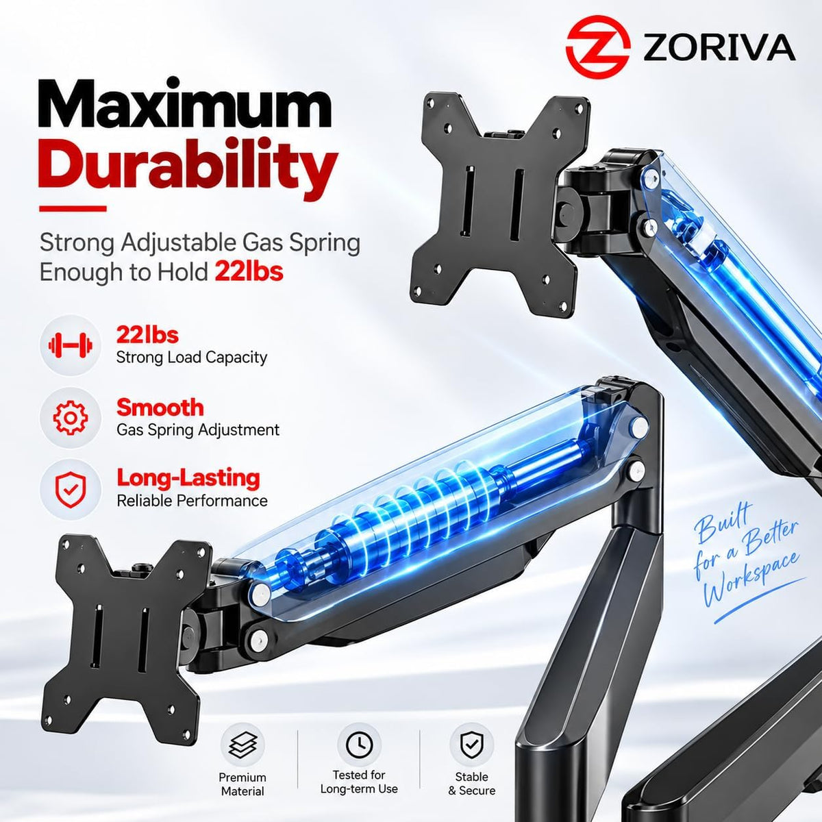 Dual Monitor Arm Full Motion Gas Spring Desk Mount for 17-32" Screens, Space-Saving VESA Stand for Gaming, Work, and Productivity