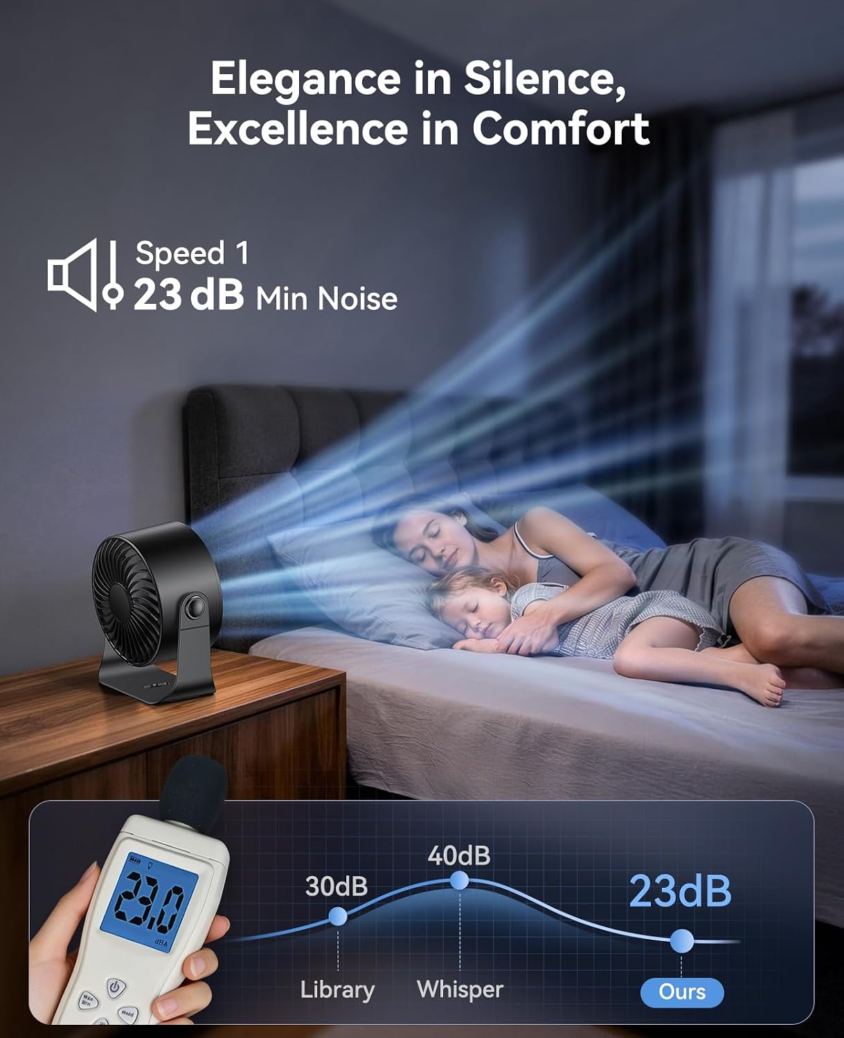 DIGIX Portable Desk Fan, 100 Speeds, 360° Rotation, USB Rechargeable | Quiet LED Display Table Fan with Wall Mount Design. Small Personal Cooling Fans for Home, Bedroom, Office & Travel, Black